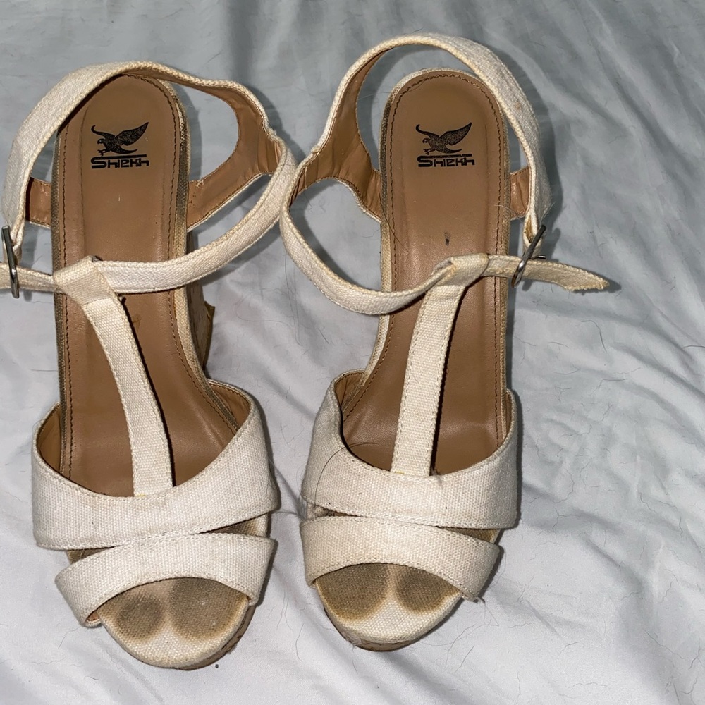 White buckles wedges